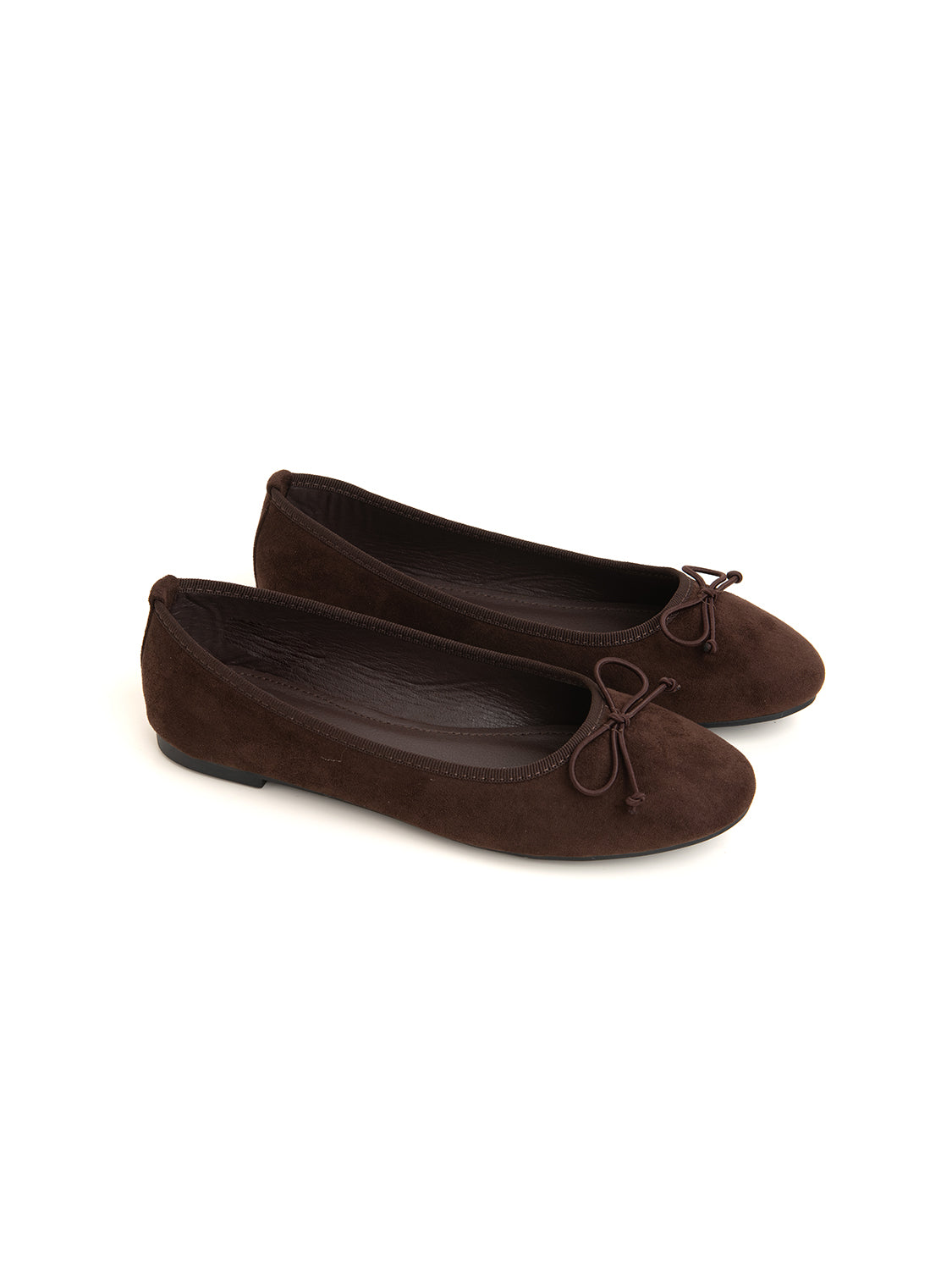 Suede ballerina with bow - BROWN