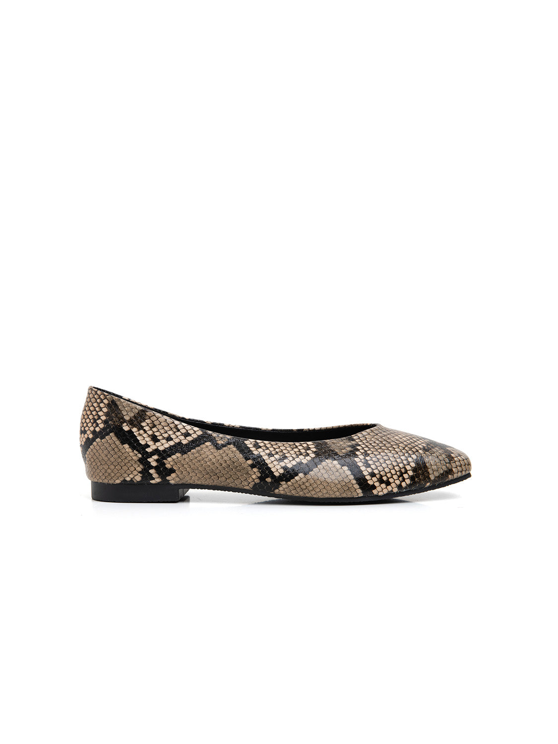 Squared toe python print ballet flats - KHAKI