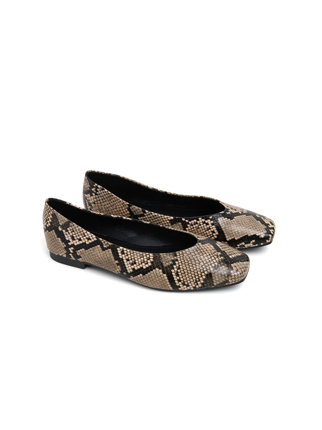 Ballerina punta quadrata pitonata - KHAKI