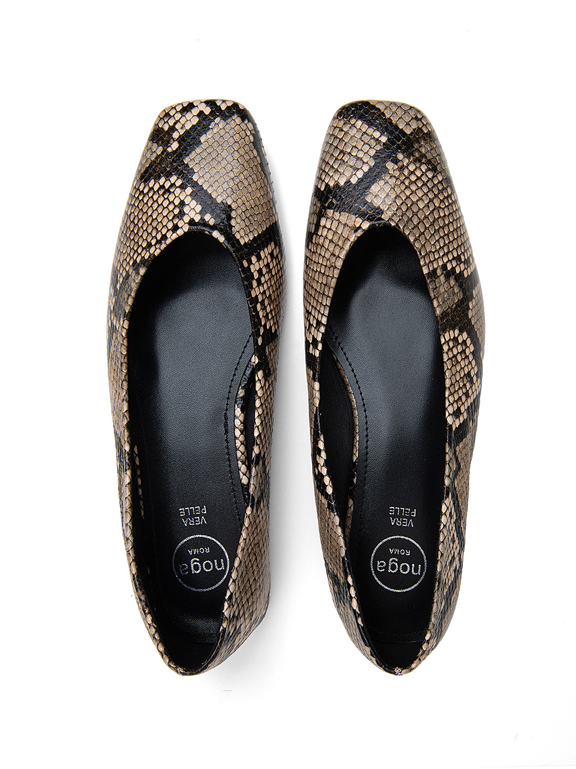 Squared toe python print ballet flats - KHAKI