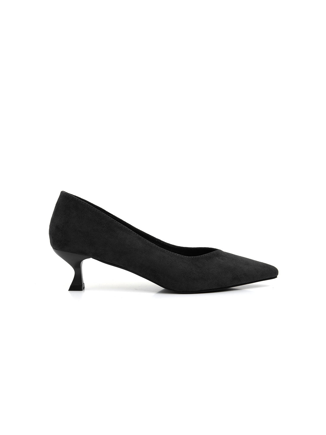 Decolleté in simil camoscio con tacco kitten - NERO