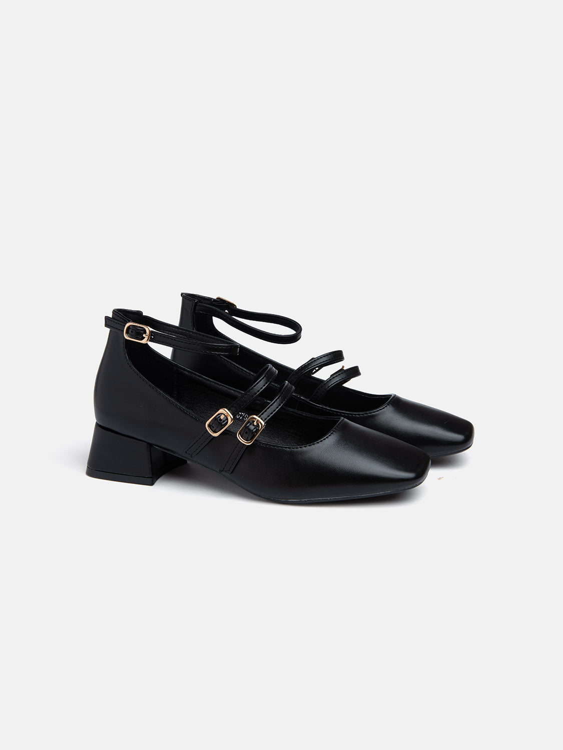 Mary Jane with straps and 2 cm heel - MATT BLACK