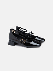 Patent Mary Jane with straps and 2 cm heel - BLACK PATENT