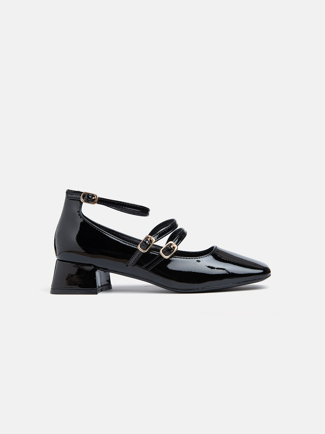 Patent Mary Jane with straps and 2 cm heel - BLACK PATENT