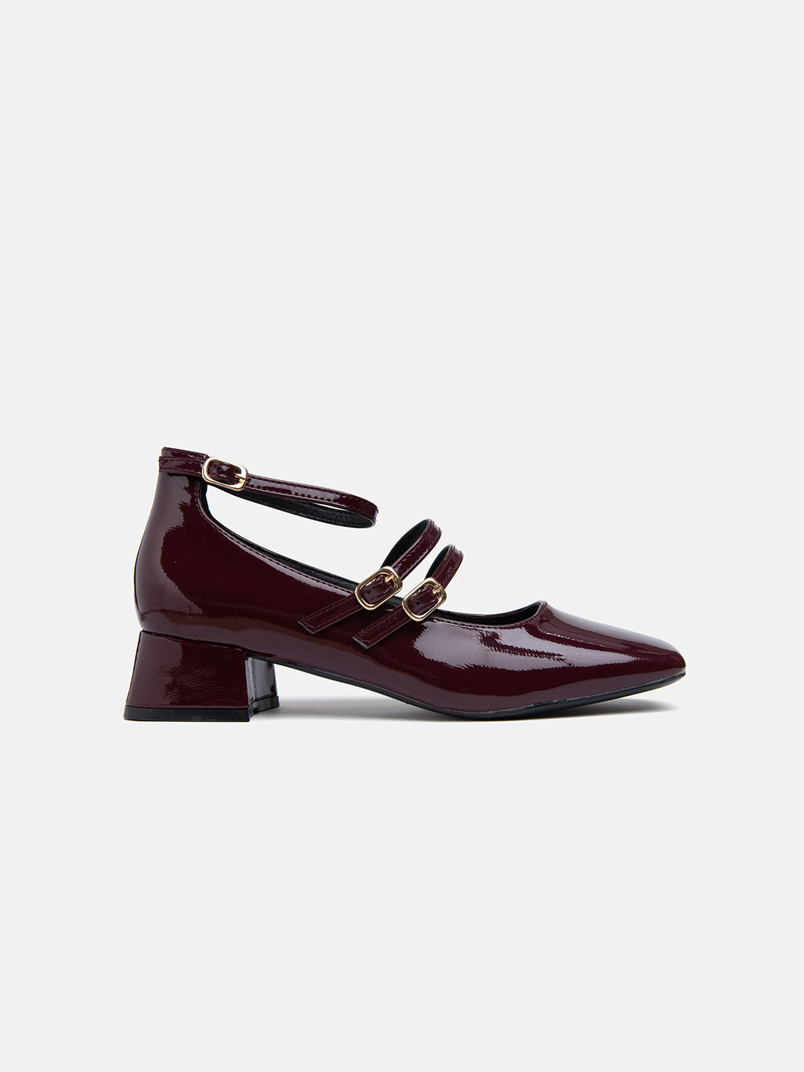 Patent Mary Jane with straps and 2 cm heel - BORDEAUX