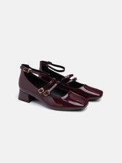 Patent Mary Jane with straps and 2 cm heel - BORDEAUX