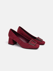 5cm heel pump with buckle on the toe - BURGUNDY