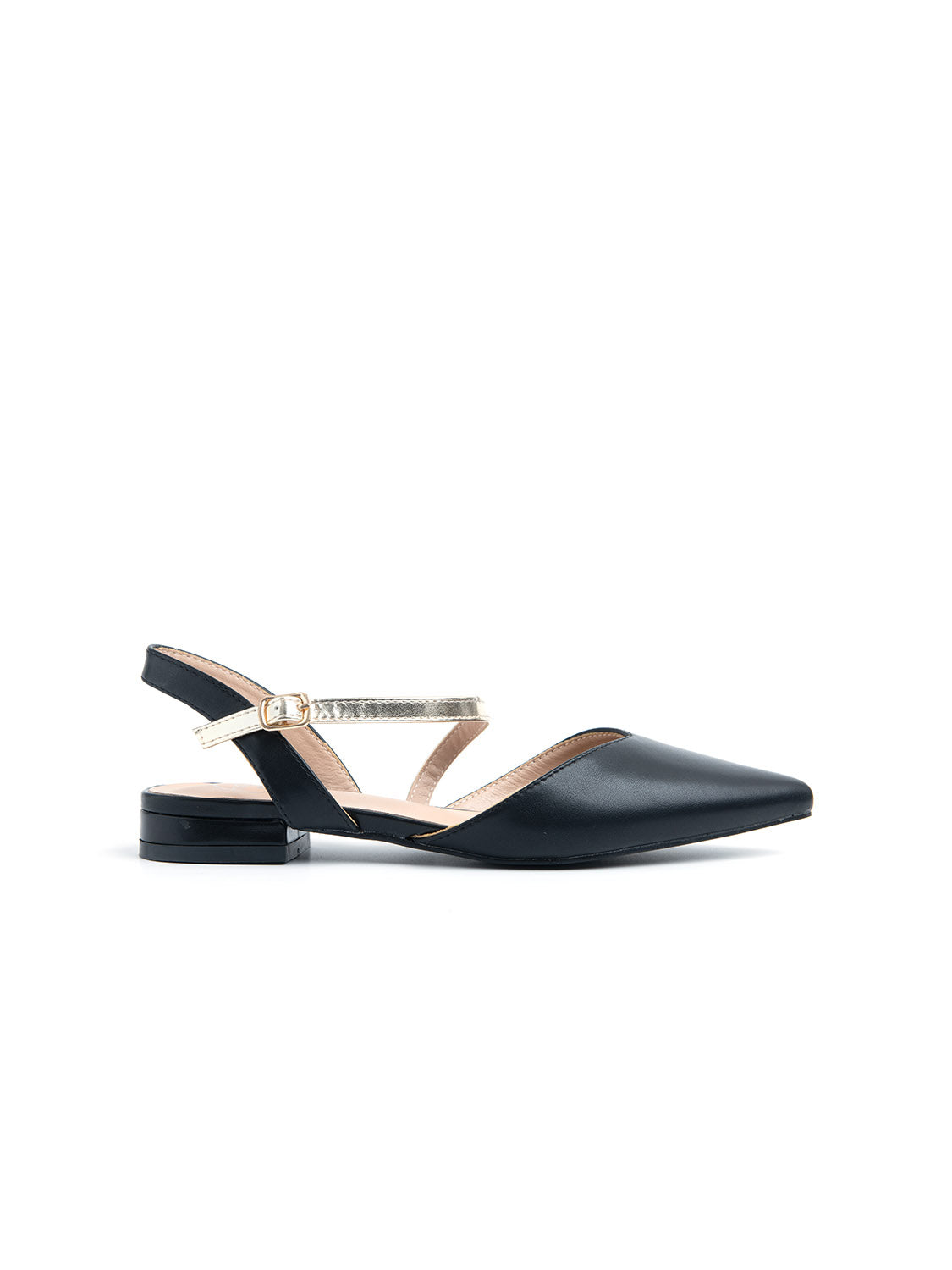 Pointed Toe Slingback with Contrast Strap - BLACK