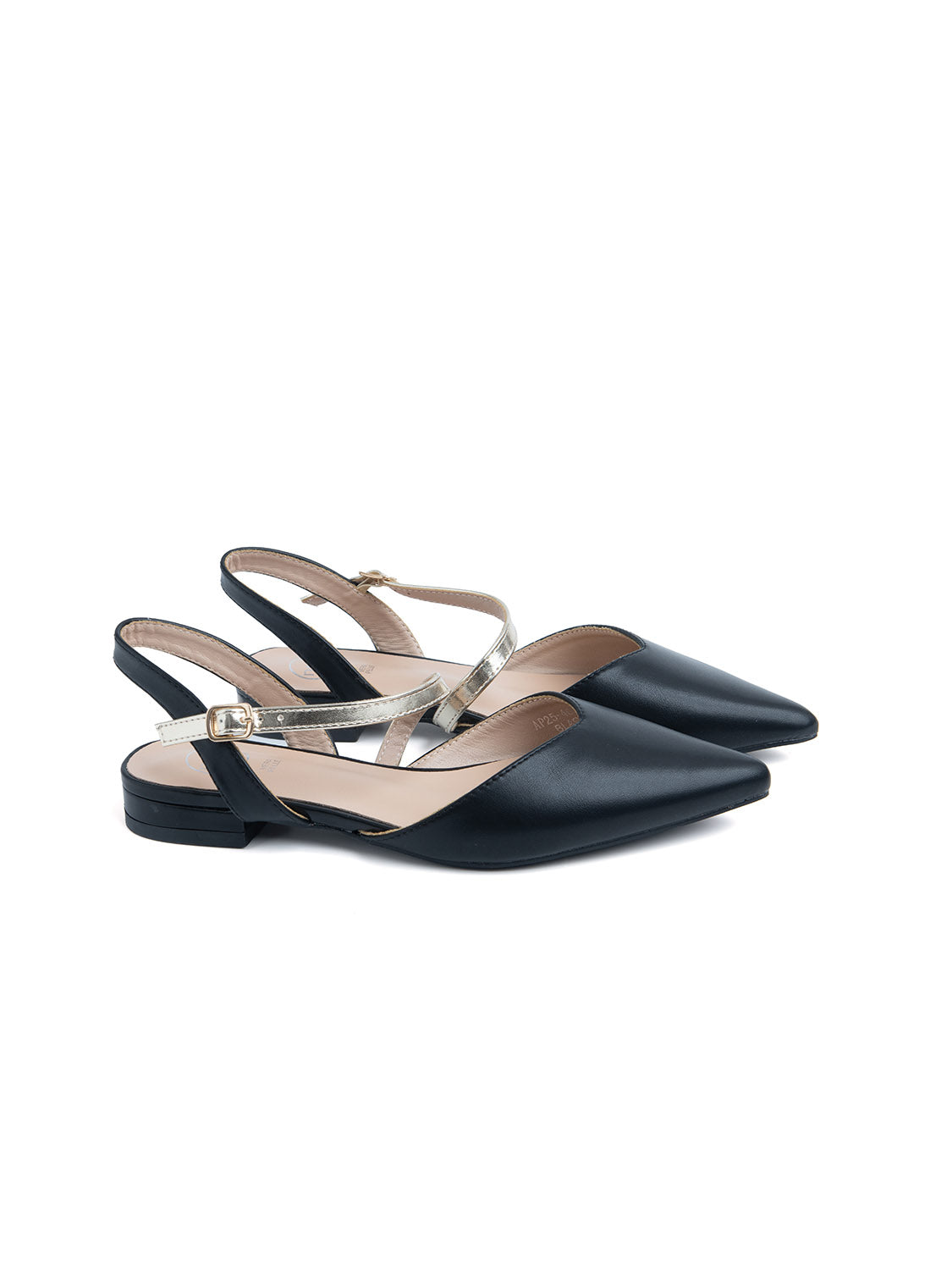 Pointed Toe Slingback with Contrast Strap - BLACK