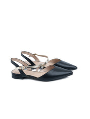 Pointed Toe Slingback with Contrast Strap - BLACK