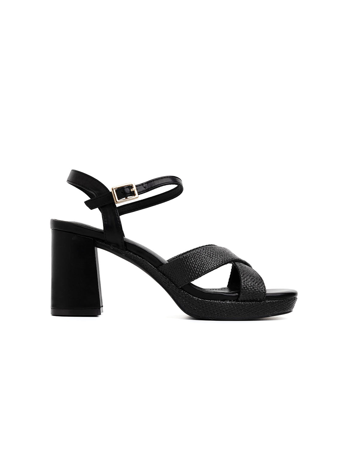 Sandalo in rafia con plateau - NERO