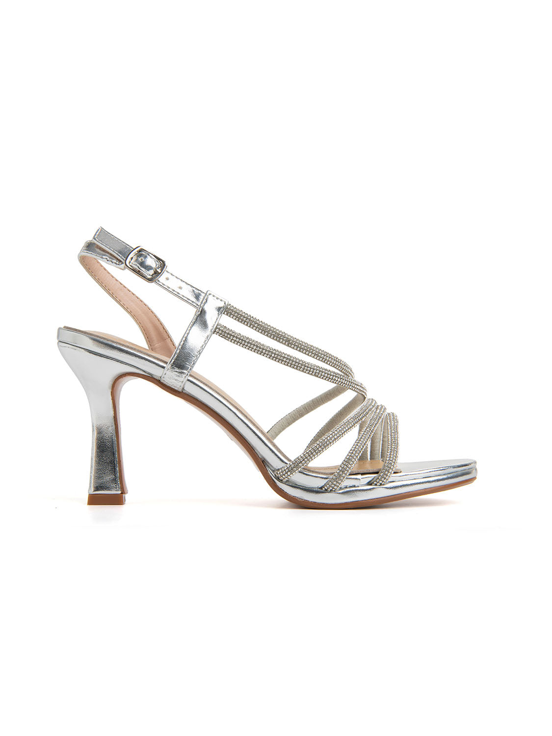 Sandalo elegante con cinturino e strass - ARGENTO
