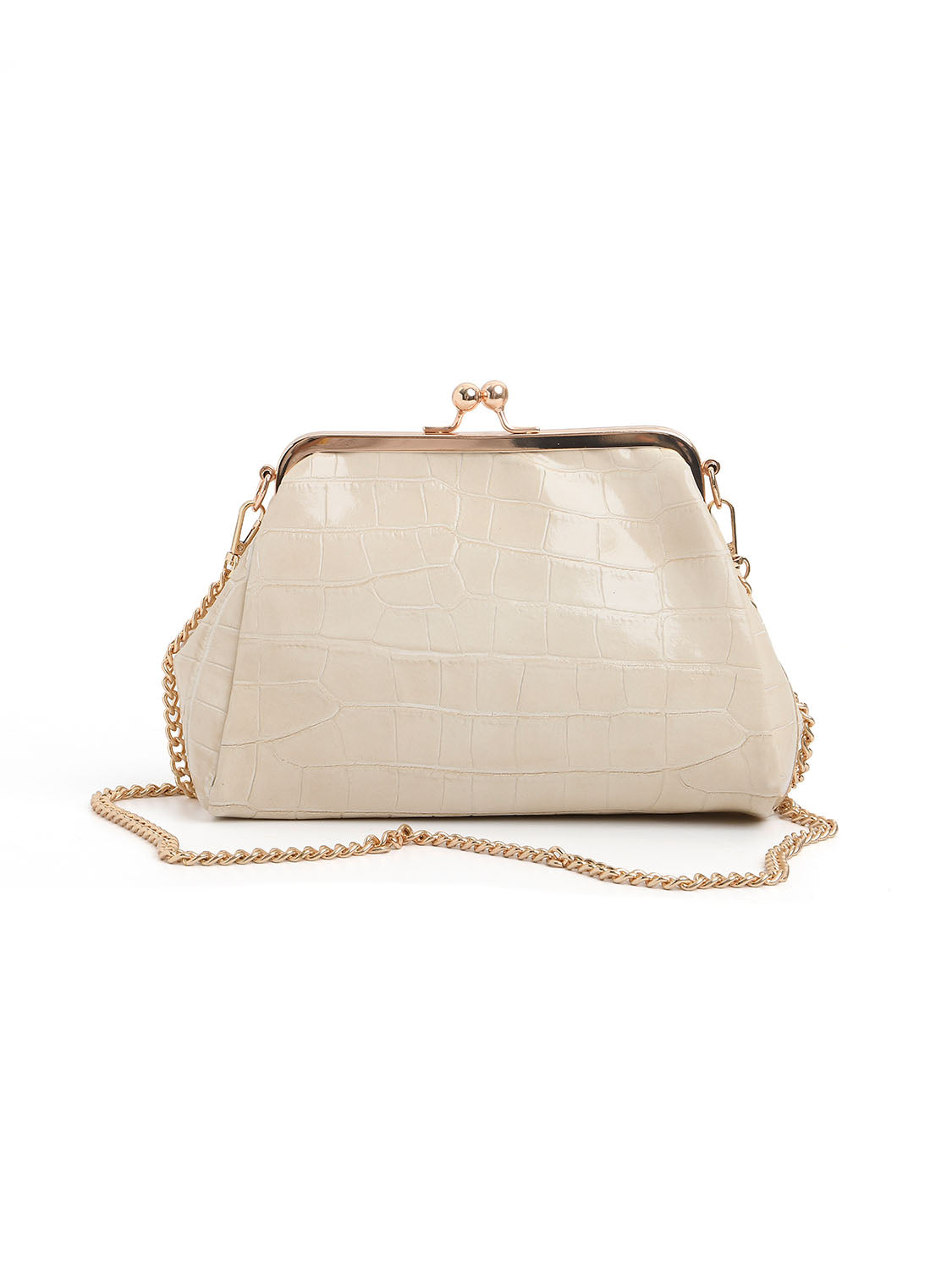 Clutch a scatto in vera pelle effetto cocco - PANNA
