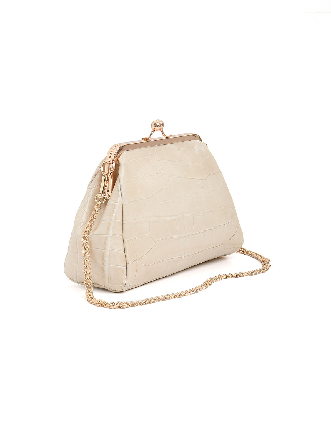 Clutch a scatto in vera pelle effetto cocco - PANNA