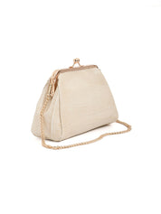 Clutch a scatto in vera pelle effetto cocco - PANNA