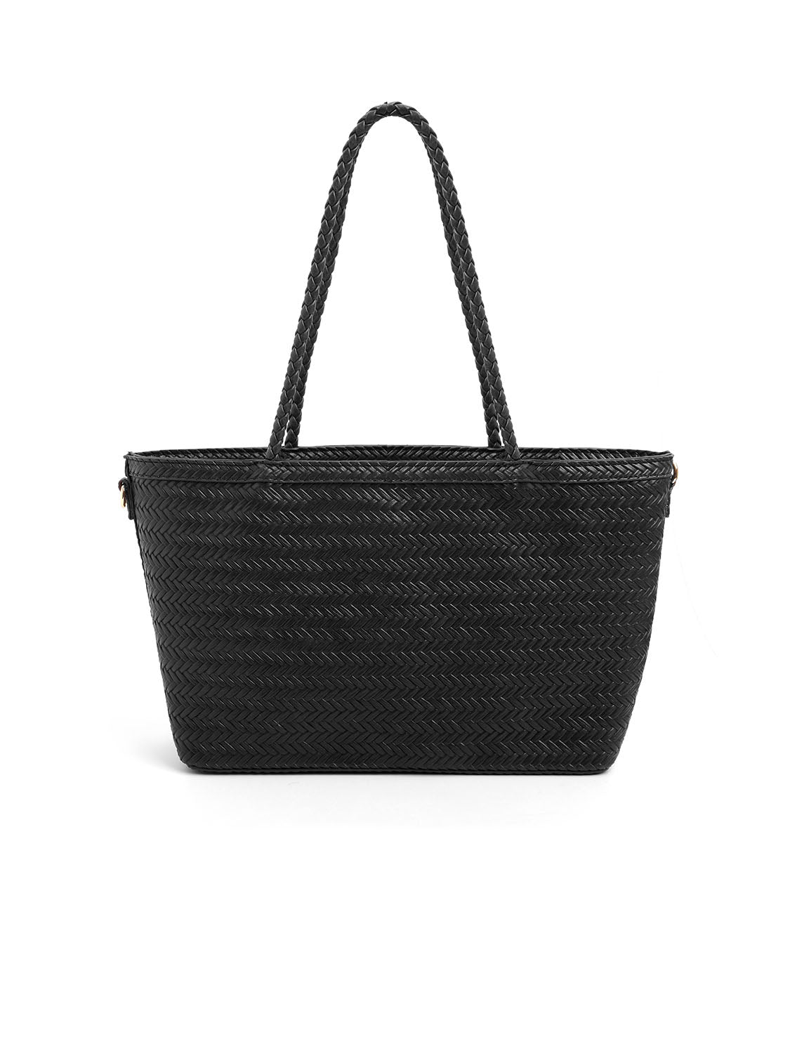 Borsa rettangolare con intrecci media - NERO