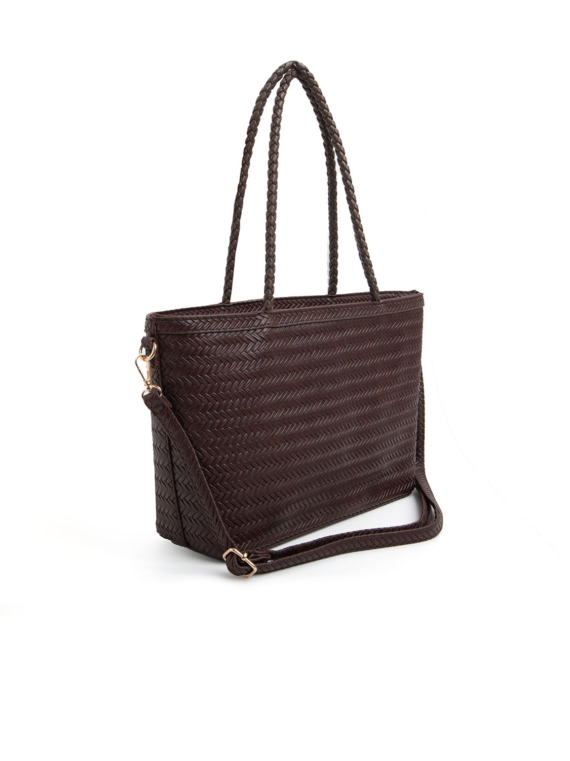 Borsa rettangolare con intrecci media - MARRONE