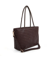 Borsa rettangolare con intrecci media - MARRONE