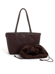Borsa rettangolare con intrecci media - MARRONE
