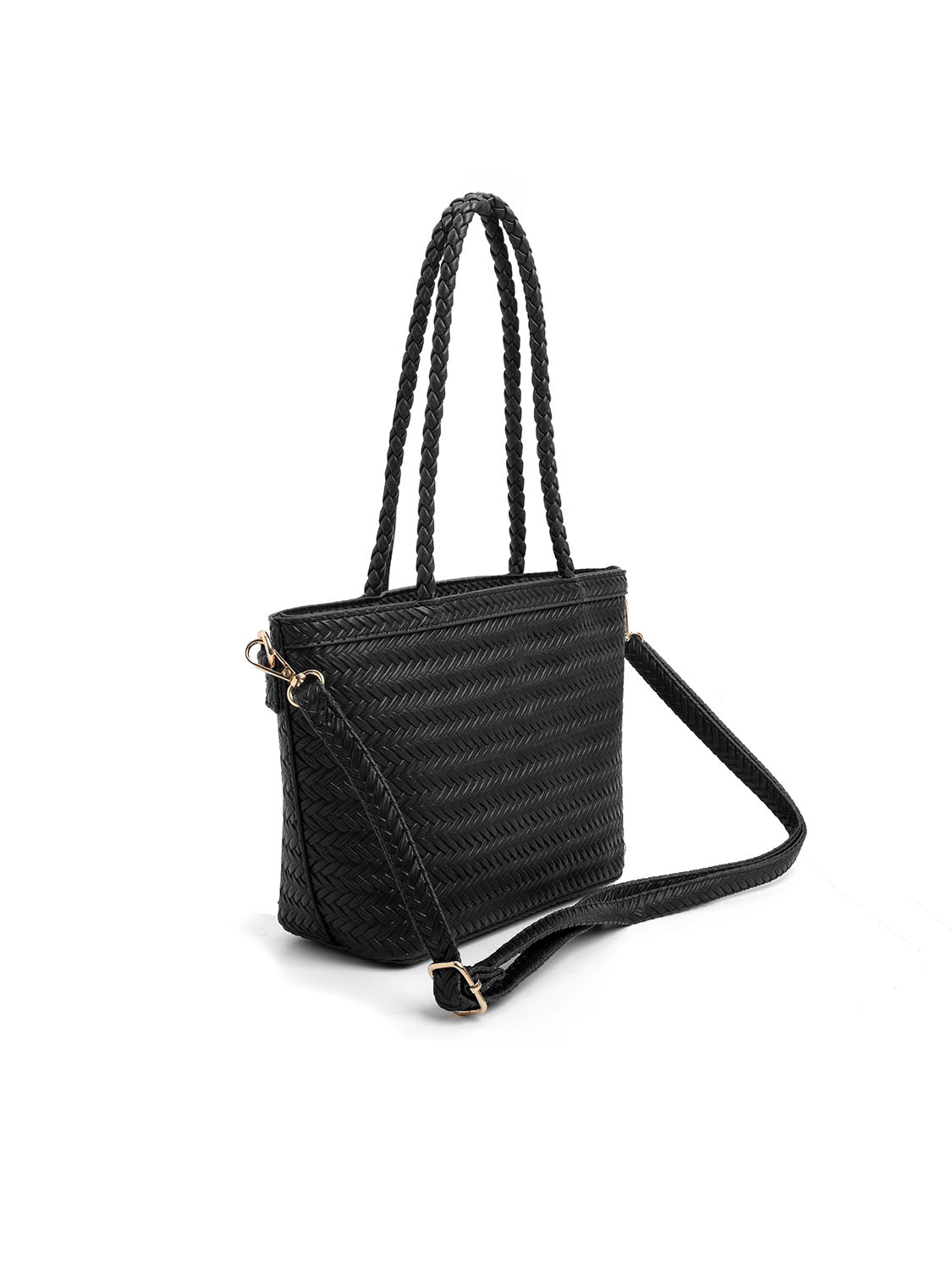 Borsa rettangolare con intrecci piccola - NERO