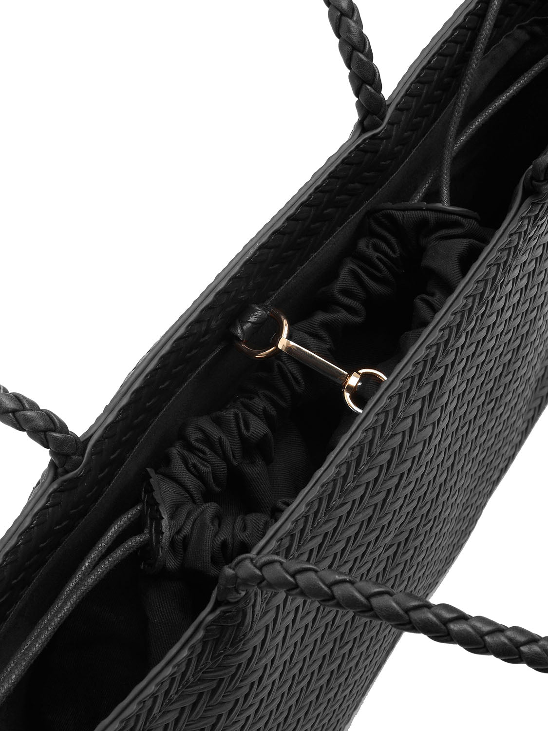 Borsa rettangolare con intrecci piccola - NERO