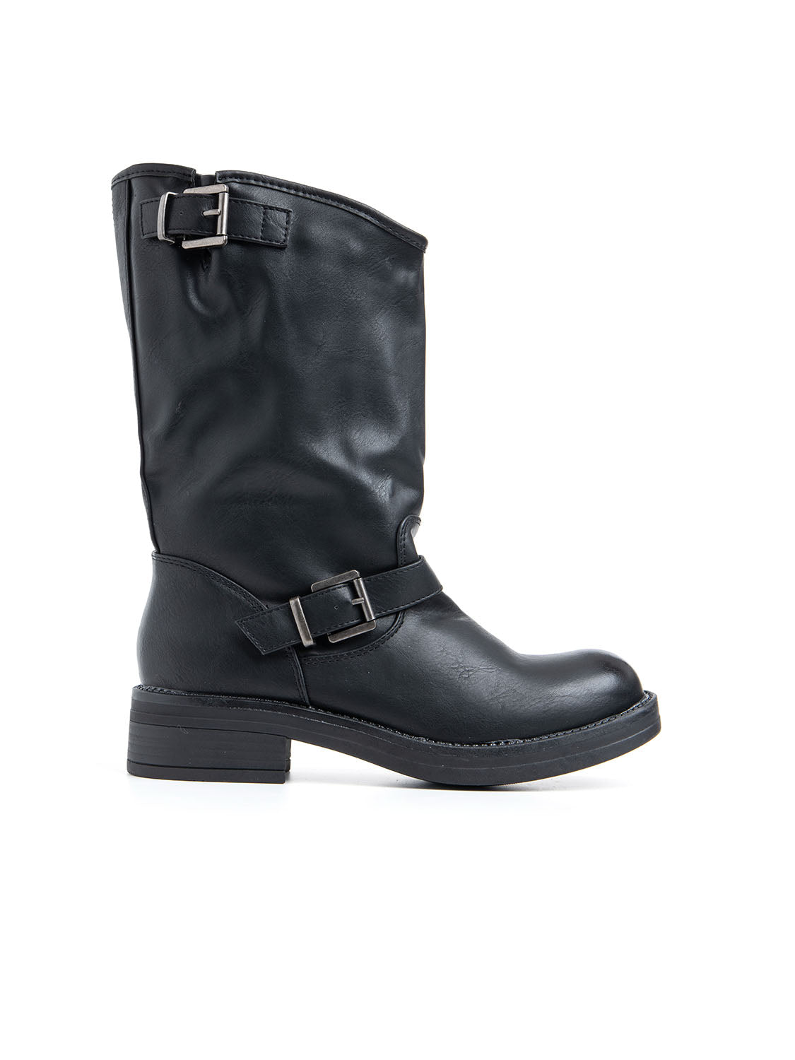 Stivale modello biker con fibbie - NERO