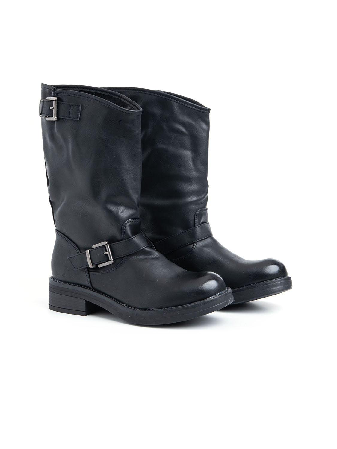 Stivale modello biker con fibbie - NERO