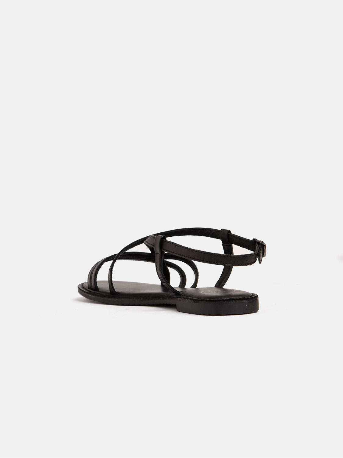 Flat sandal in genuine leather with crossed straps - BLACK