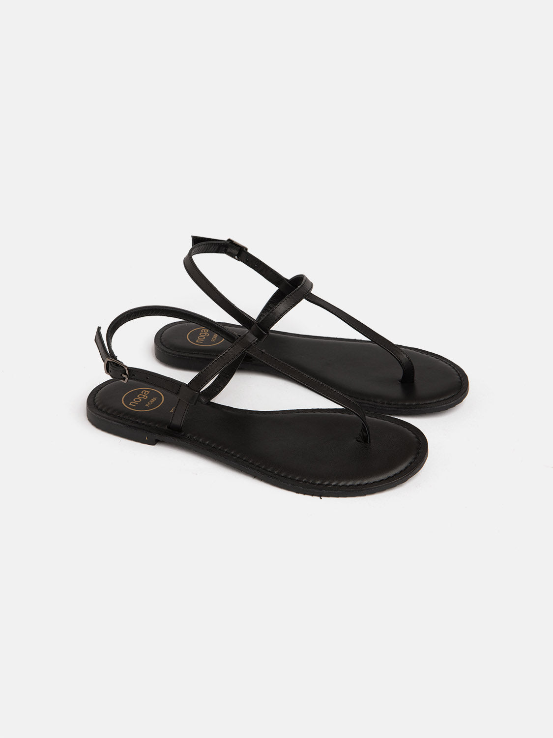 Genuine leather flip flops with minimal straps - BLACK