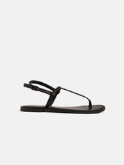 Genuine leather flip flops with minimal straps - BLACK