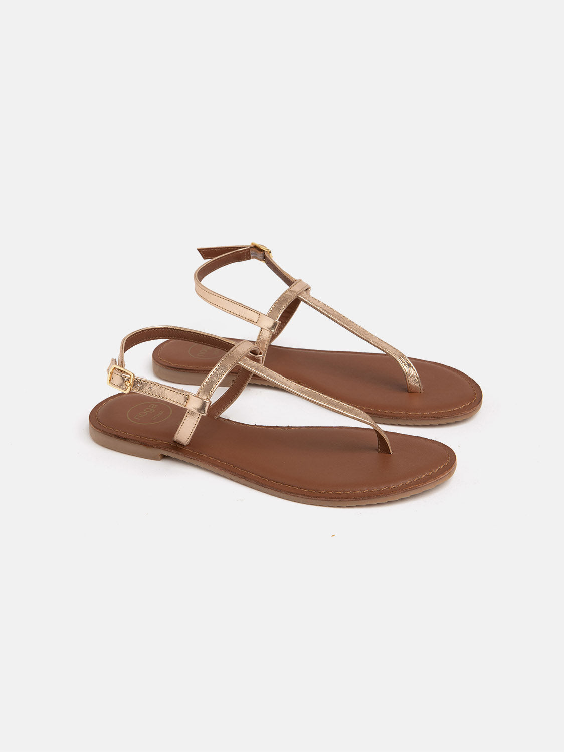 Genuine leather flip flops with minimal straps - GOLD