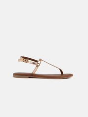 Genuine leather flip flops with minimal straps - GOLD