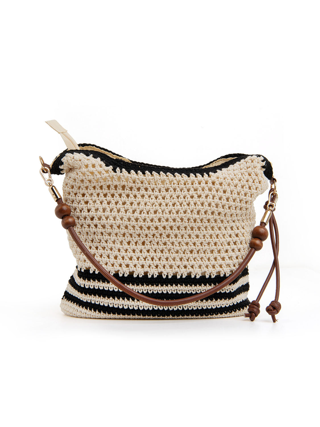 Borsa intrecciata bicolore - BEIGE/NERO