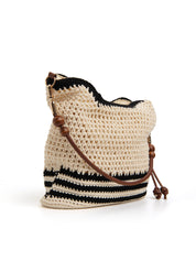 Borsa intrecciata bicolore - BEIGE/NERO