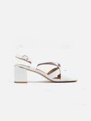 Sandal with wide heel and crossed straps - WHITE