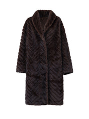 Cappotto lungo in ecopelliccia - MORO