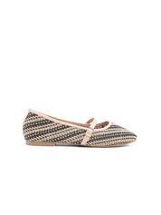 Raffia-like Ballerina with Strap - BLACK/BEIGE