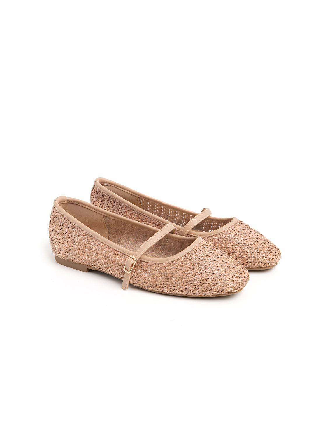 Raffia-like Ballerina with Strap - KHAKI