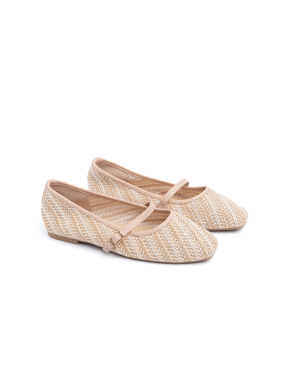 Raffia-like Ballerina with Strap - WHITE/BEIGE