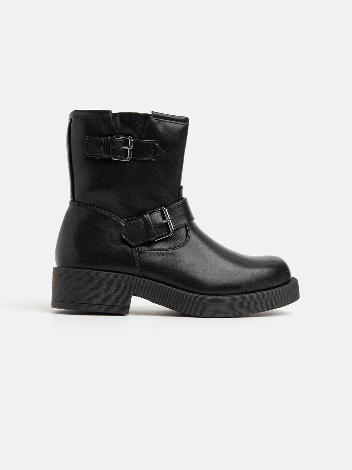 Double Buckle Biker Boot - BLACK