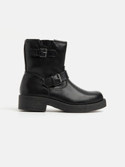 Double Buckle Biker Boot - BLACK