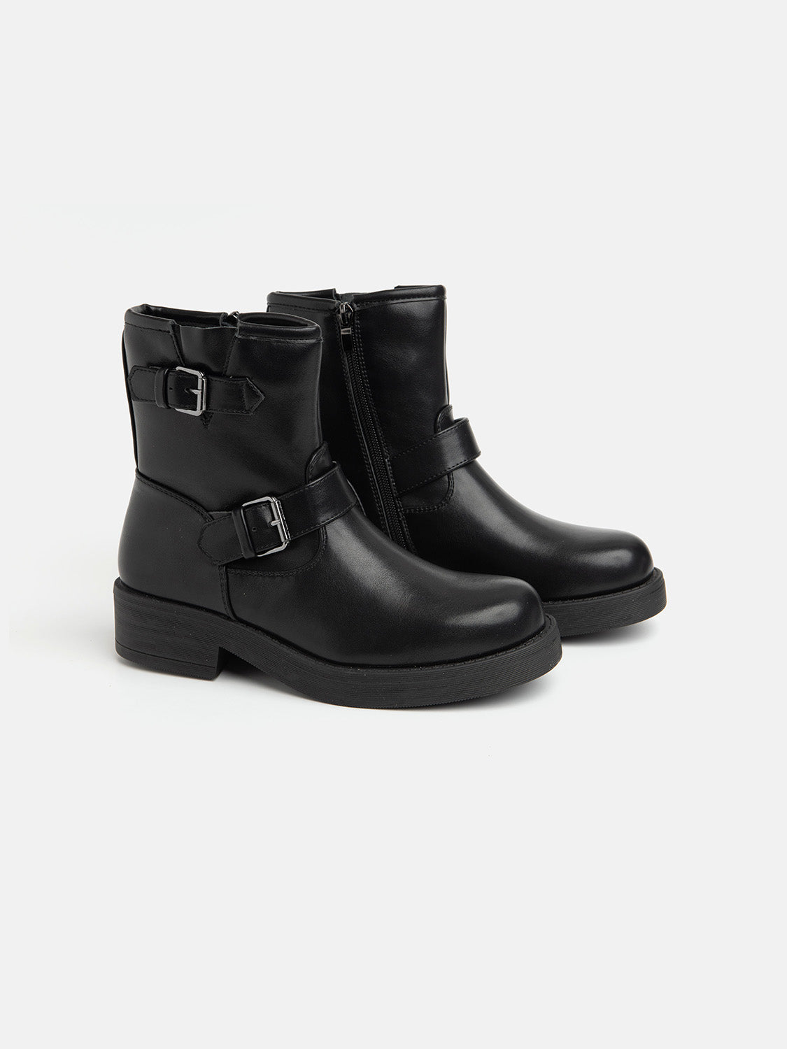 Double Buckle Biker Boot - BLACK