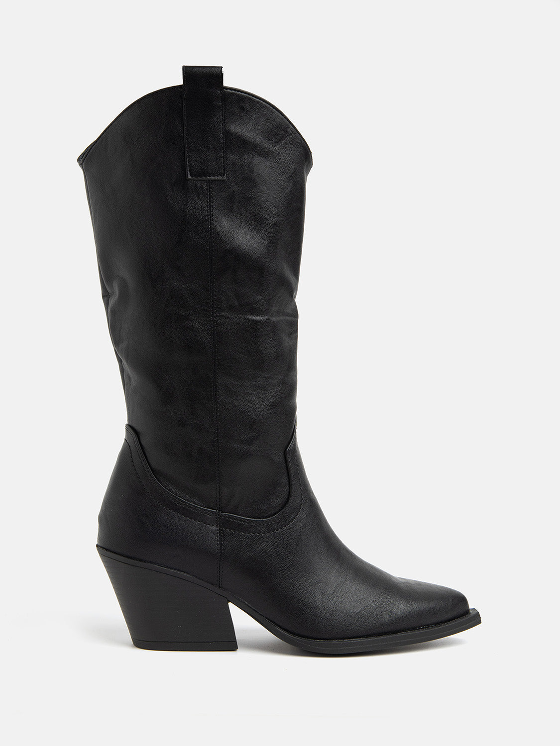 Smooth Texan boot with high shaft - BLACK