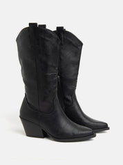 Smooth Texan boot with high shaft - BLACK