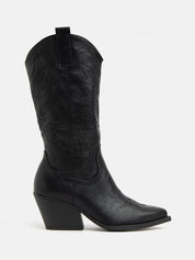 Texan boot with high shaft and embroidery - BLACK