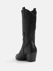 Texan boot with high shaft and embroidery - BLACK