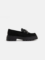 Suede Loafer with Clamp and Tank Bottom - BLACK