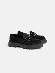 Suede Loafer with Clamp and Tank Bottom - BLACK