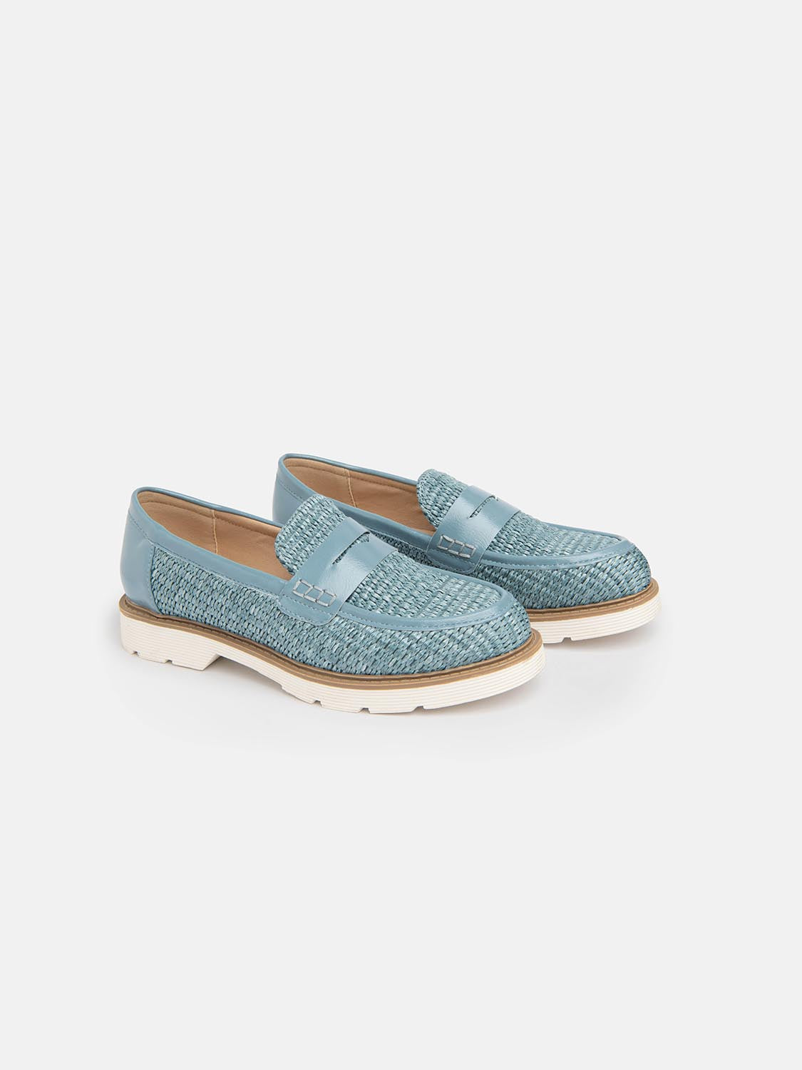 Straw moccasin with penny band - BLUE