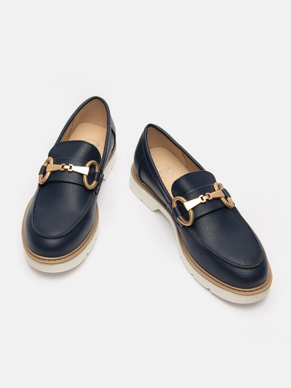 Moccasin with white bottom and gold clamp - BLUE